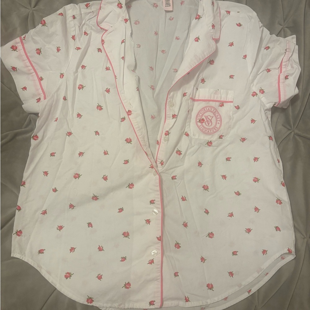 Victoria's Secret White Top & Shorts Set with Pink Floral Design New